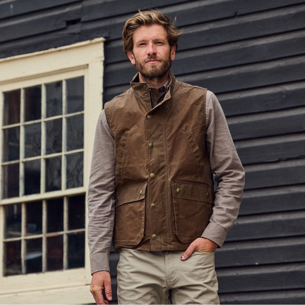 Tom Beckbe Kinsman Waxed Cotton Field Vest Brown Xxl Tall